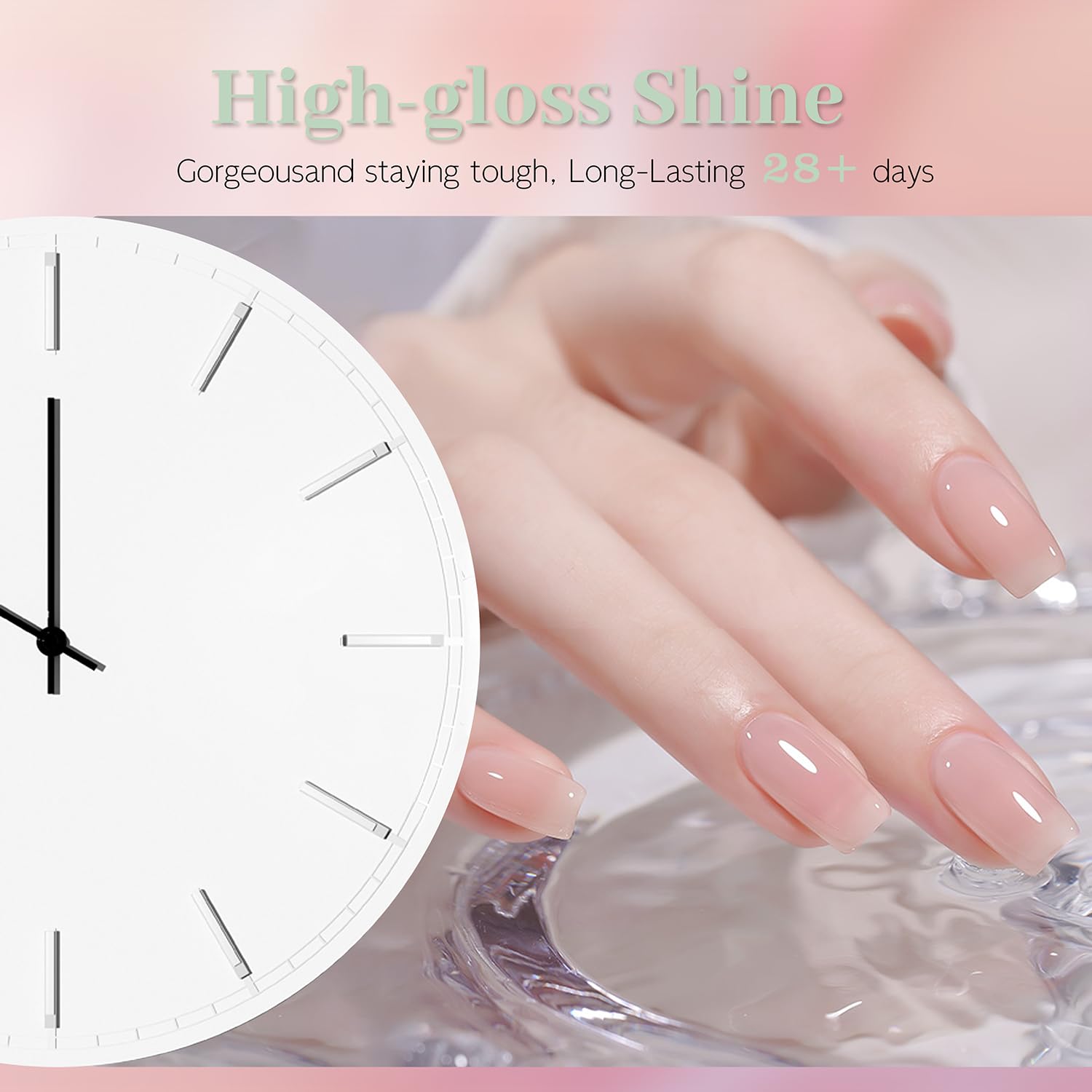 Close up view of the professional brush applicator inside the SOCORIA base coat bottle for smooth nail coverage