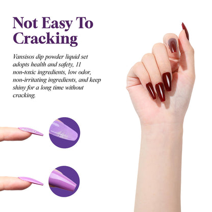 Authentic Vansisos imported nail dipping liquid bottles showing ingredients and safety warnings.