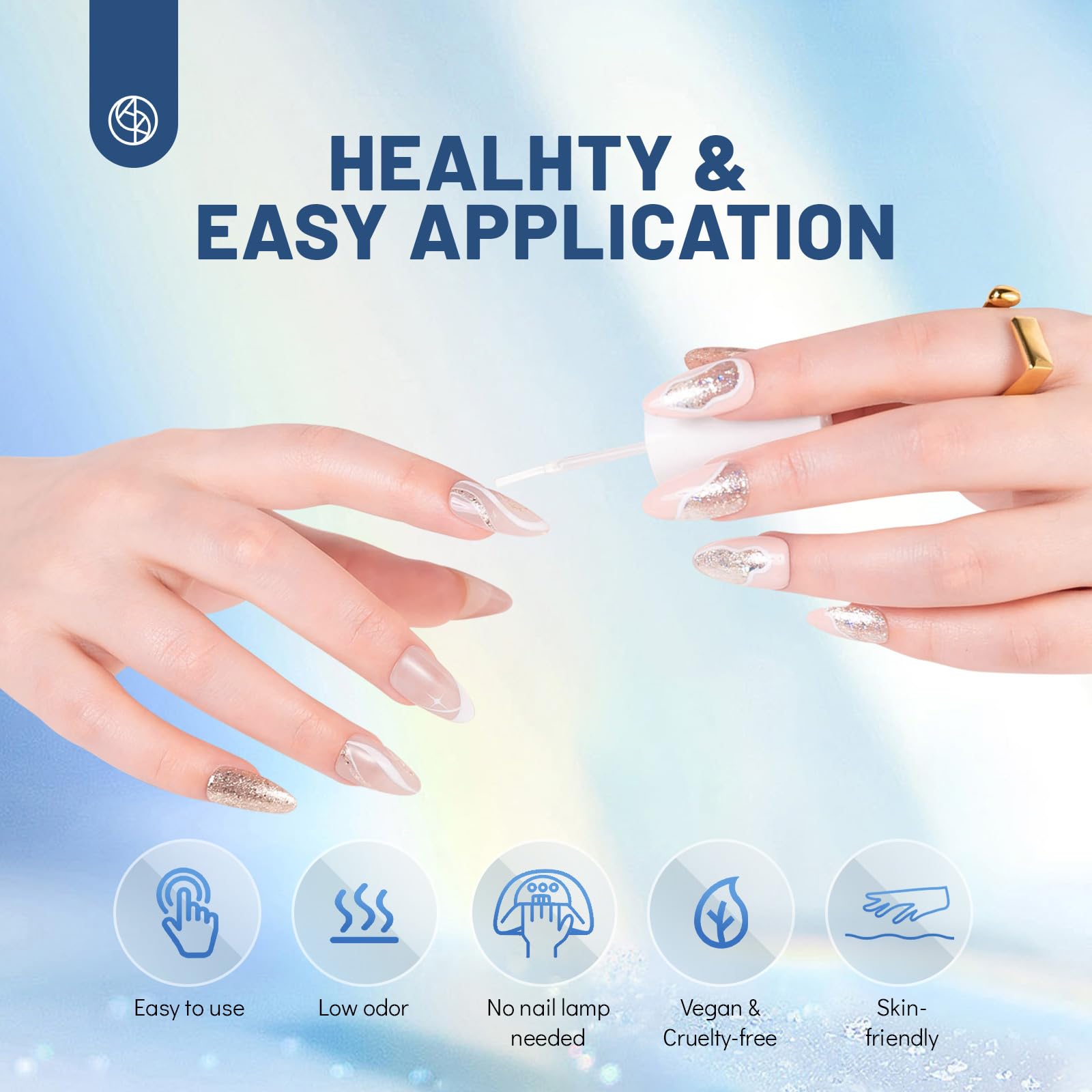 Side by side comparison of a glossy dip manicure versus the Aokitec velvet matte finish look.