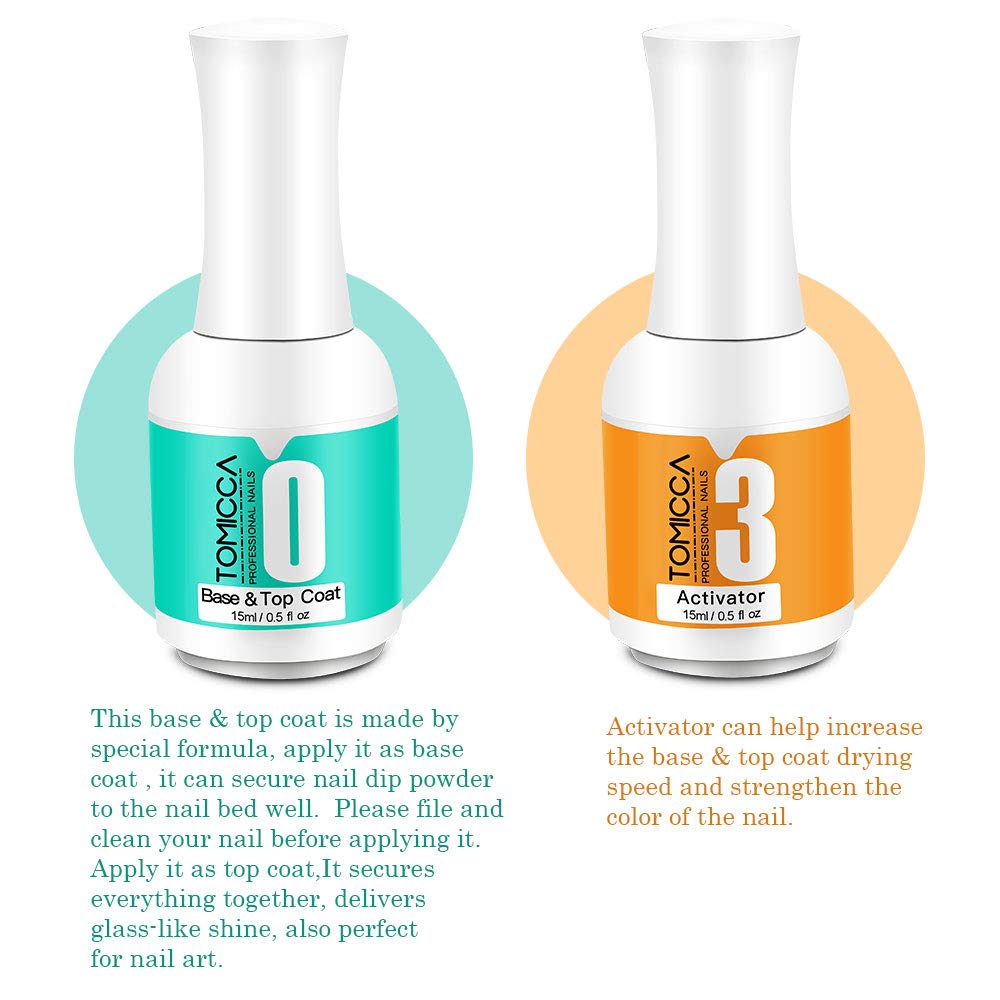 Authentic USA imported TOMICCA nail dipping liquid kit showing the professional bottle labels
