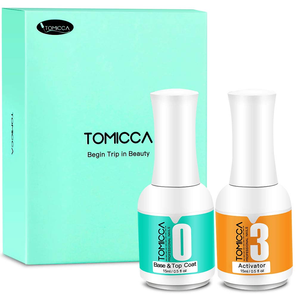 TOMICCA no lamp cured dip powder top base and activator set for home manicures