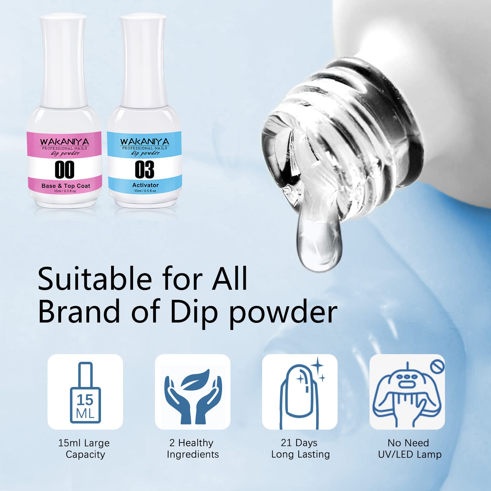 Wakaniya dip powder liquid set demonstrating salon quality application process