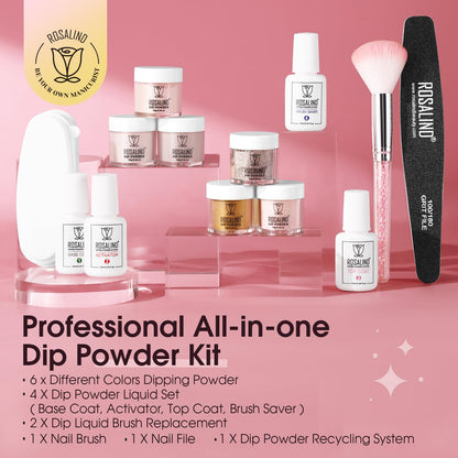 Rosalind professional dip nail essentials showing base coat top coat and activator bottles