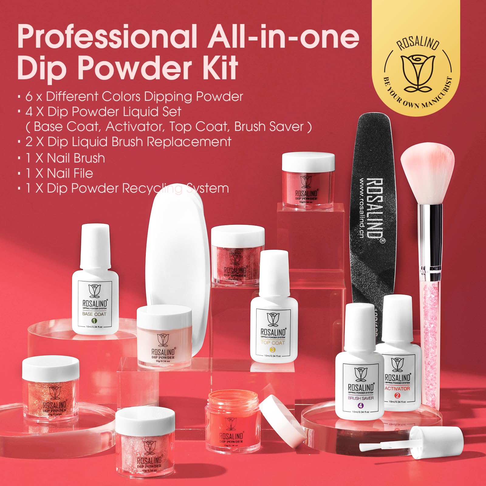 Six glittery shades of Rosalind nail dip powder