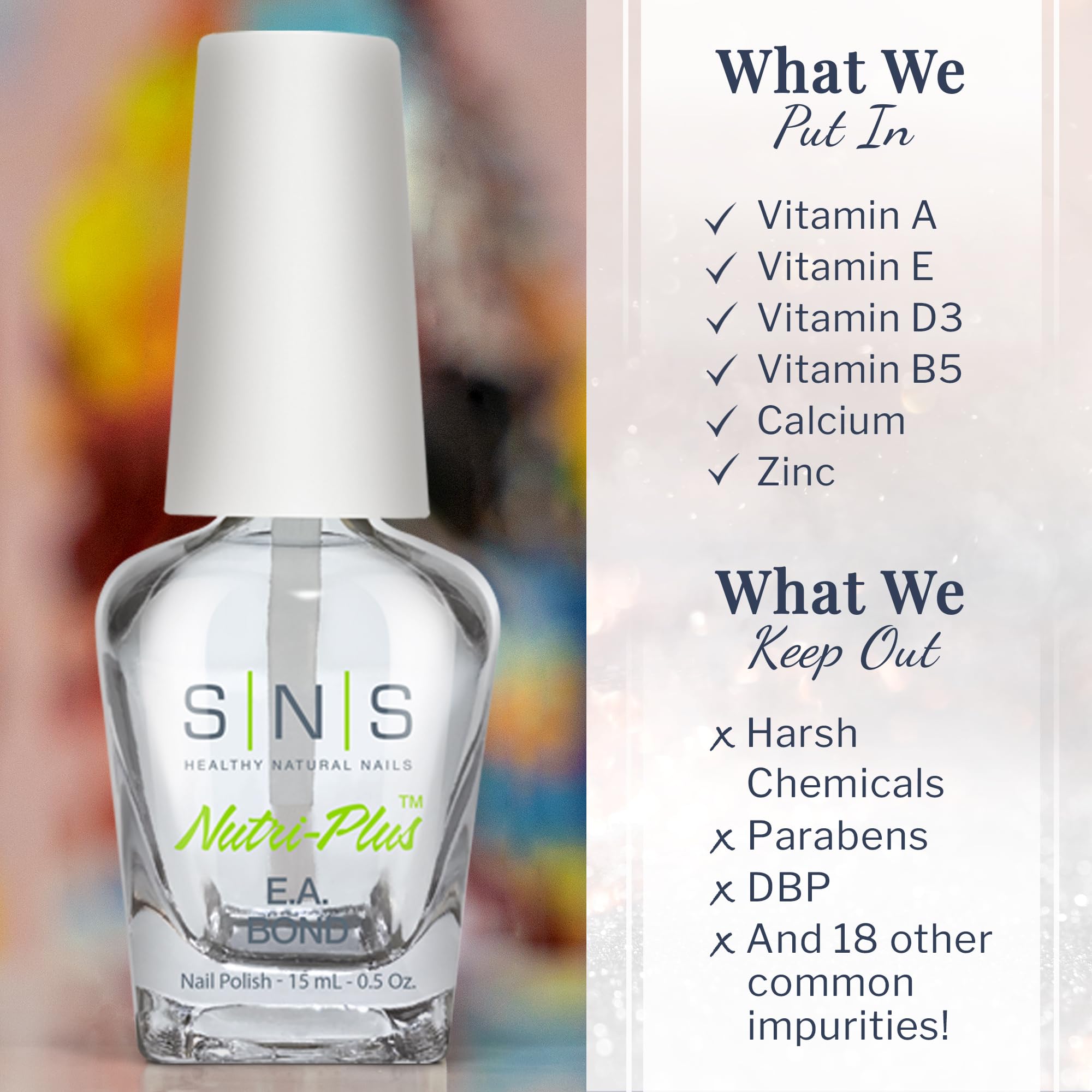 Close up of 2 Ounce SNS SenShine EA Bond product labeling