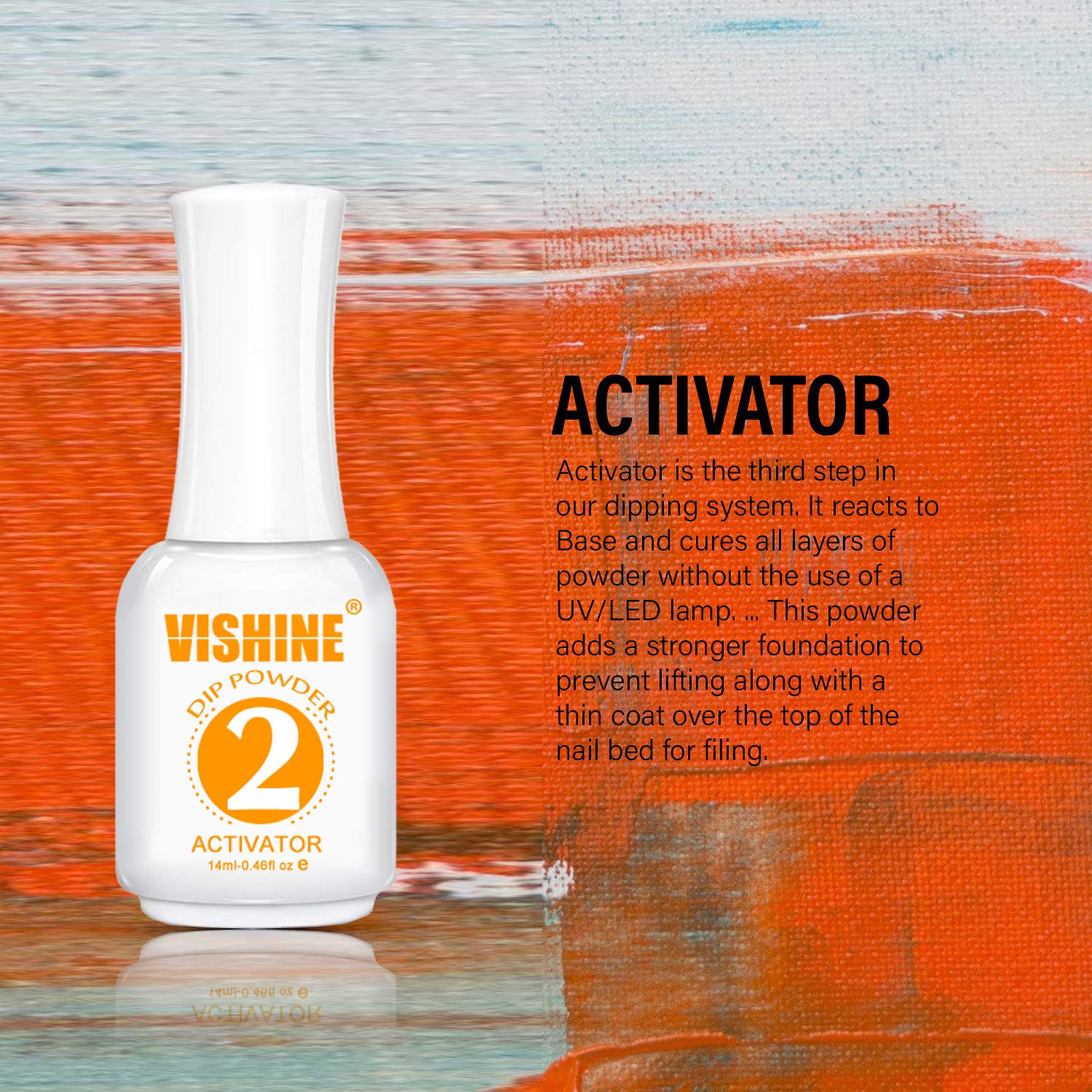 Vishine nail activator and high gloss top coat liquids close up