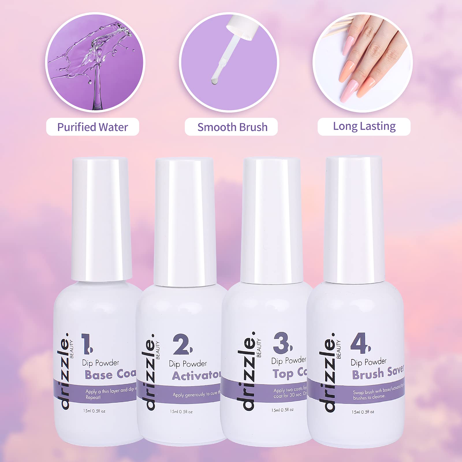 Drizzle Beauty 4 piece starter kit featuring base coat and activator for home manicures.