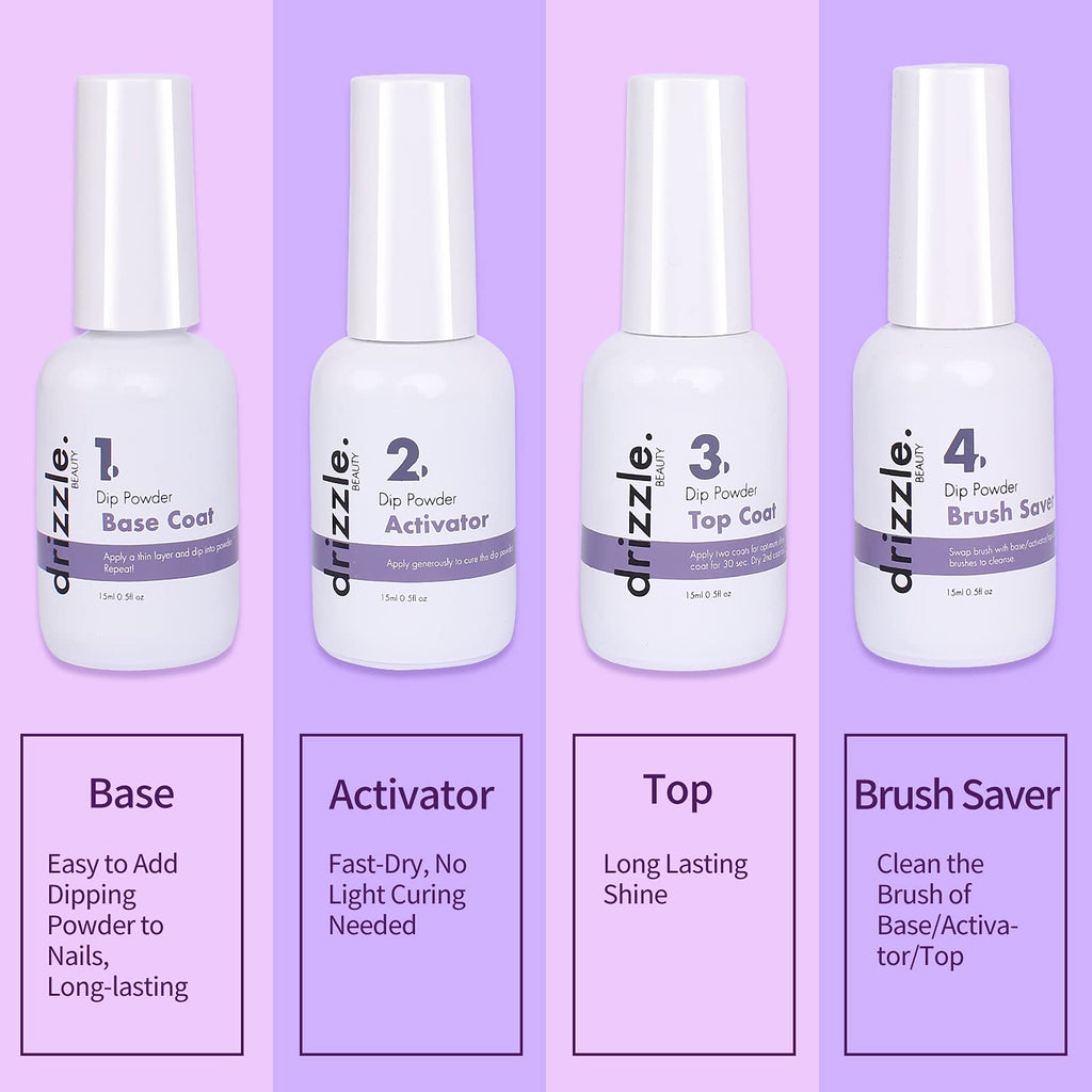 Drizzle Beauty activator and brush saver bottles display