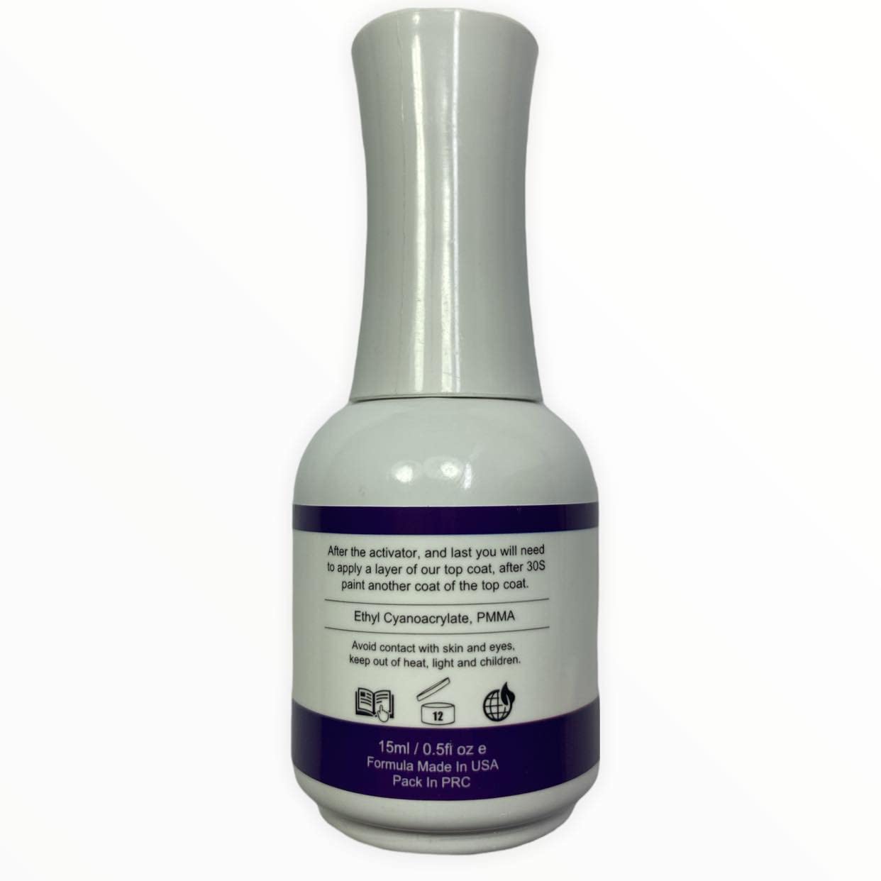 No ultraviolet lamp required dip nail top coat bottle highlighting the protective liquid consistency.
