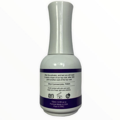 No ultraviolet lamp required dip nail top coat bottle highlighting the protective liquid consistency.