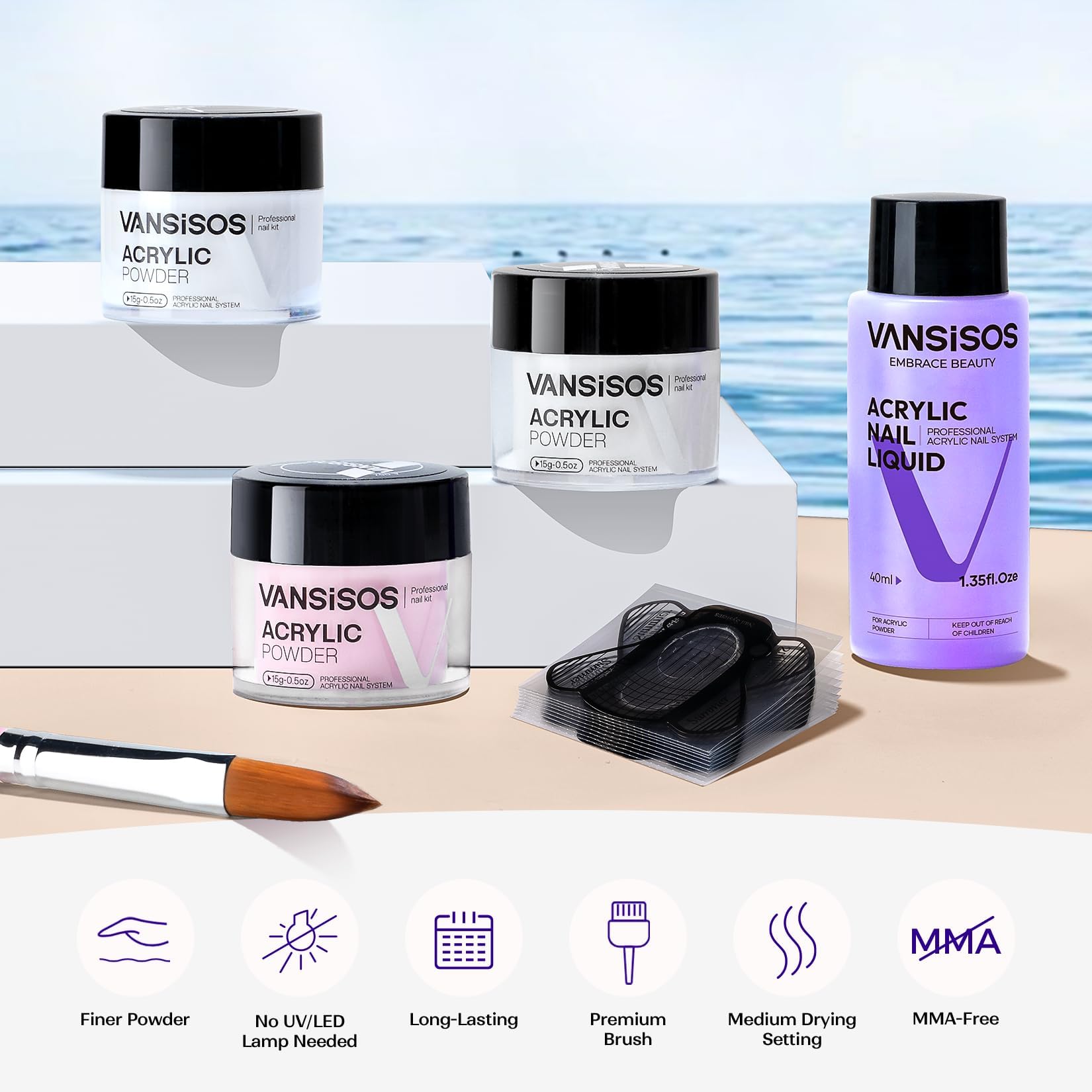 Acrylic nail application brushes included in set