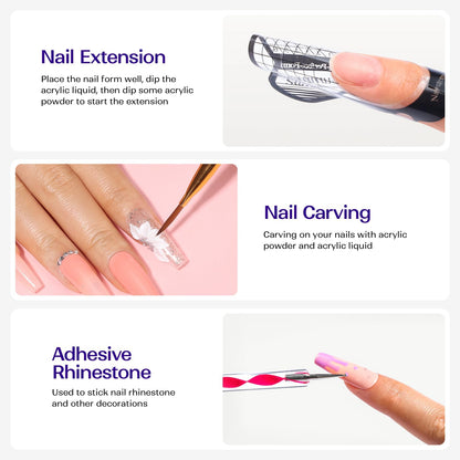 Top view of Vansisos acrylic nail system components