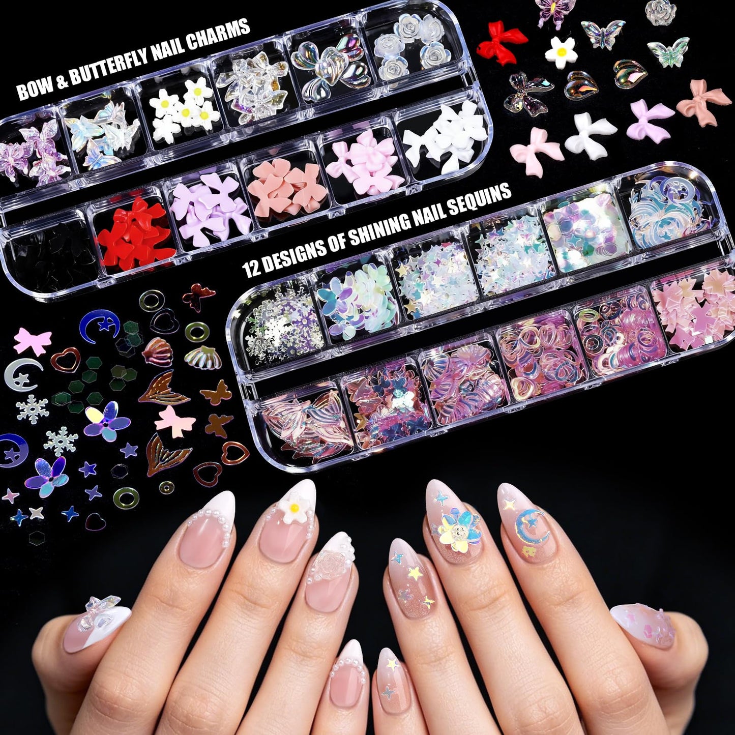 Display of 300 almond false nail tips included in Teenitor kit