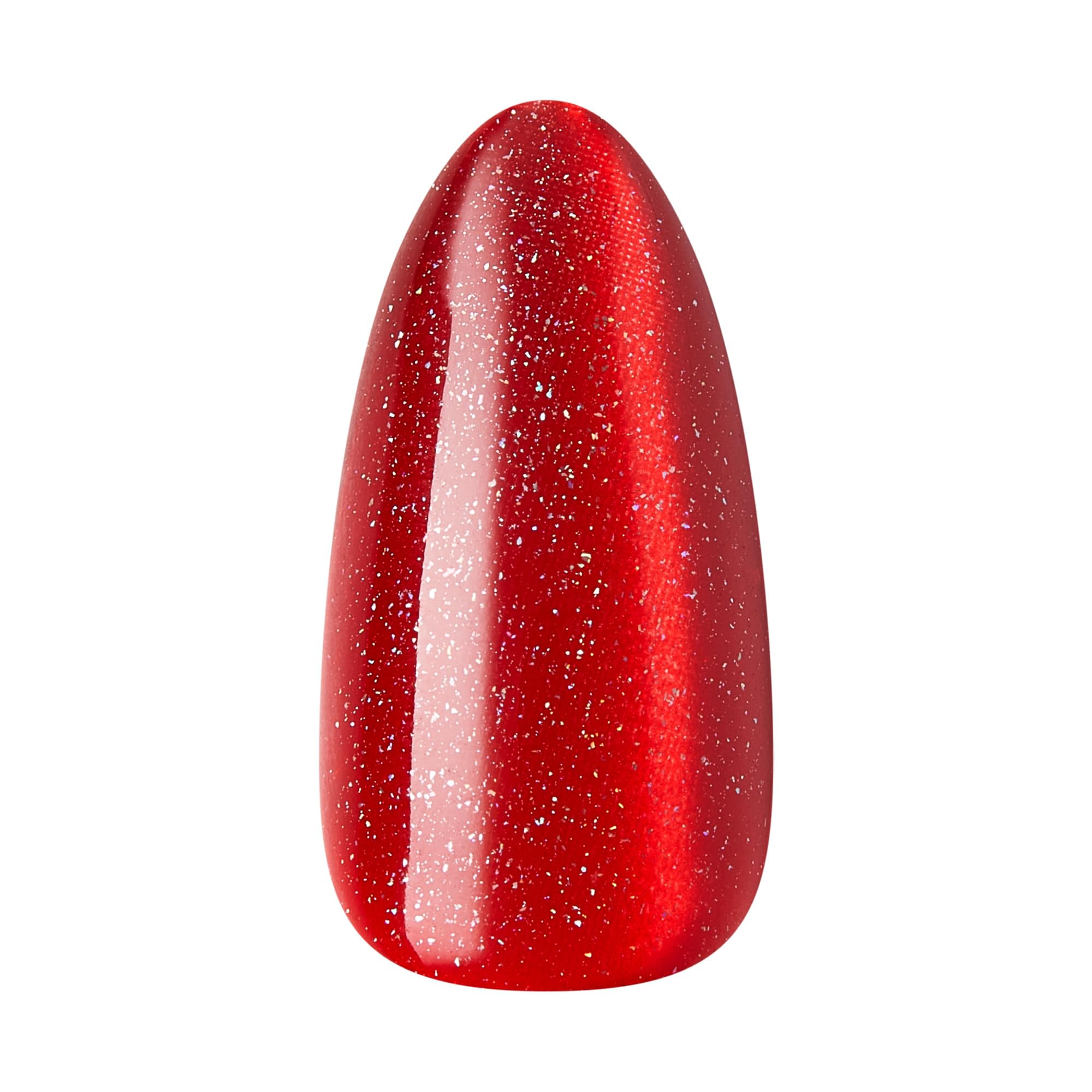 Medium almond length Kiss holiday nails on model hand