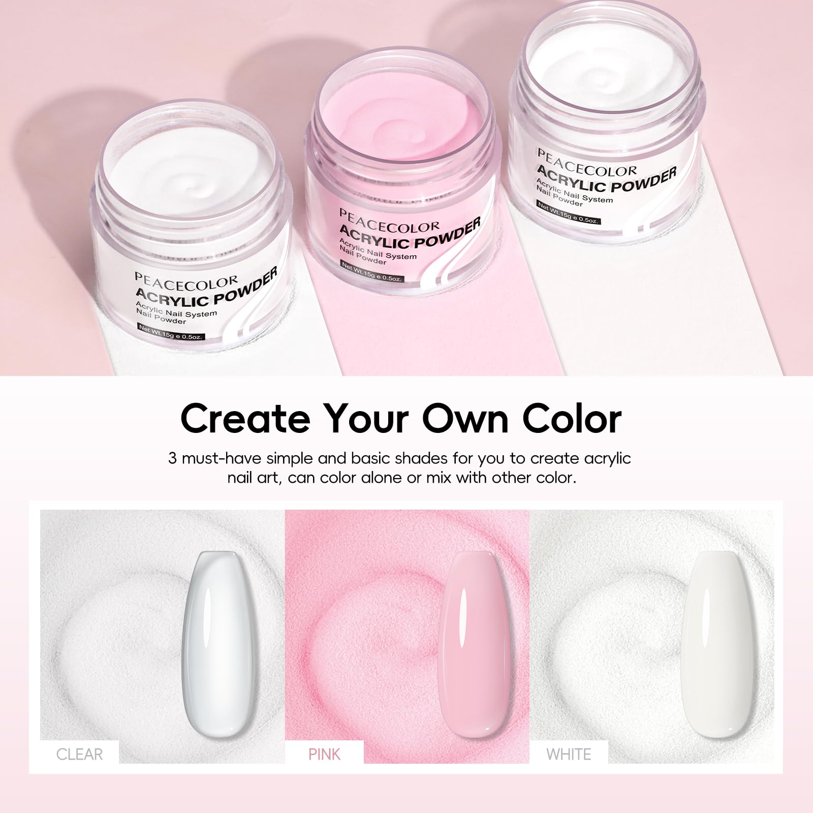 Complete Peacecolor acrylic nail art set with 11 colors and drill