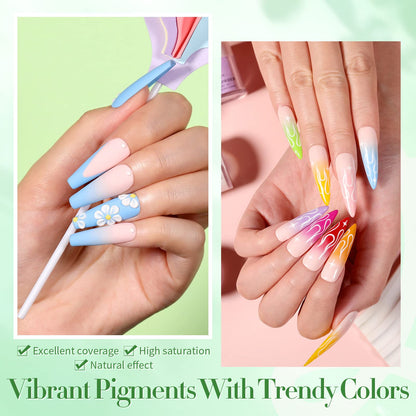 Vibrant blue and green acrylic nail powder set