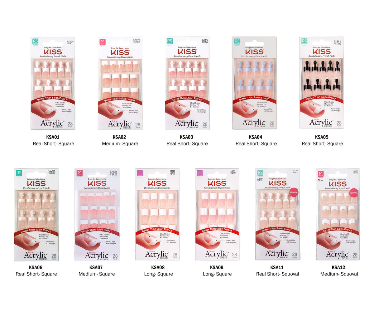 Authentic USA imported Kiss salon acrylic french nail set display