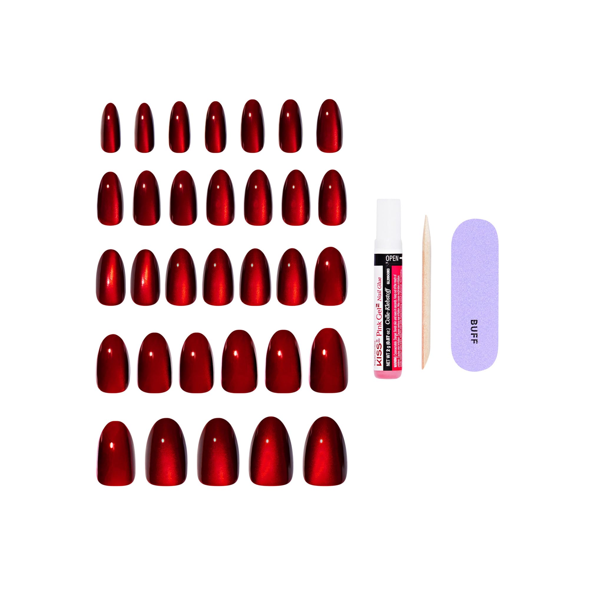 Model wearing medium almond shape Apple Blossom press on nails