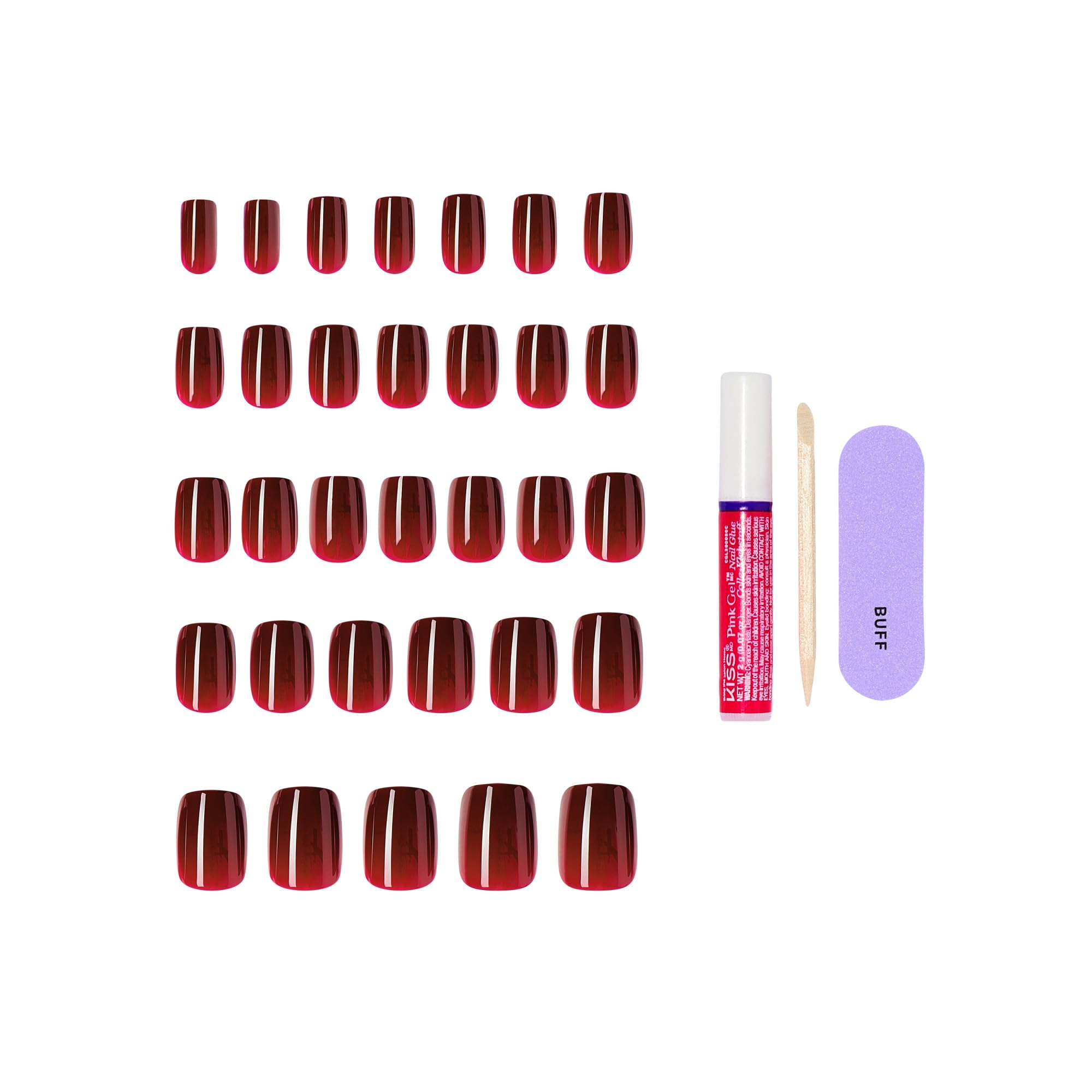 Close up of Sprightly red nail finish and squoval shape