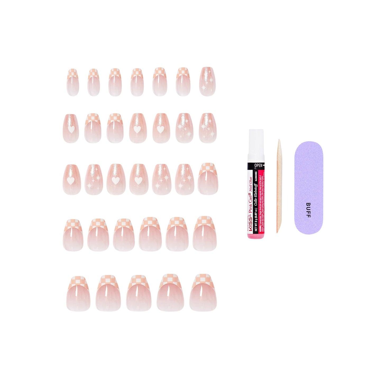 Included nail glue and manicure tools for press on nails