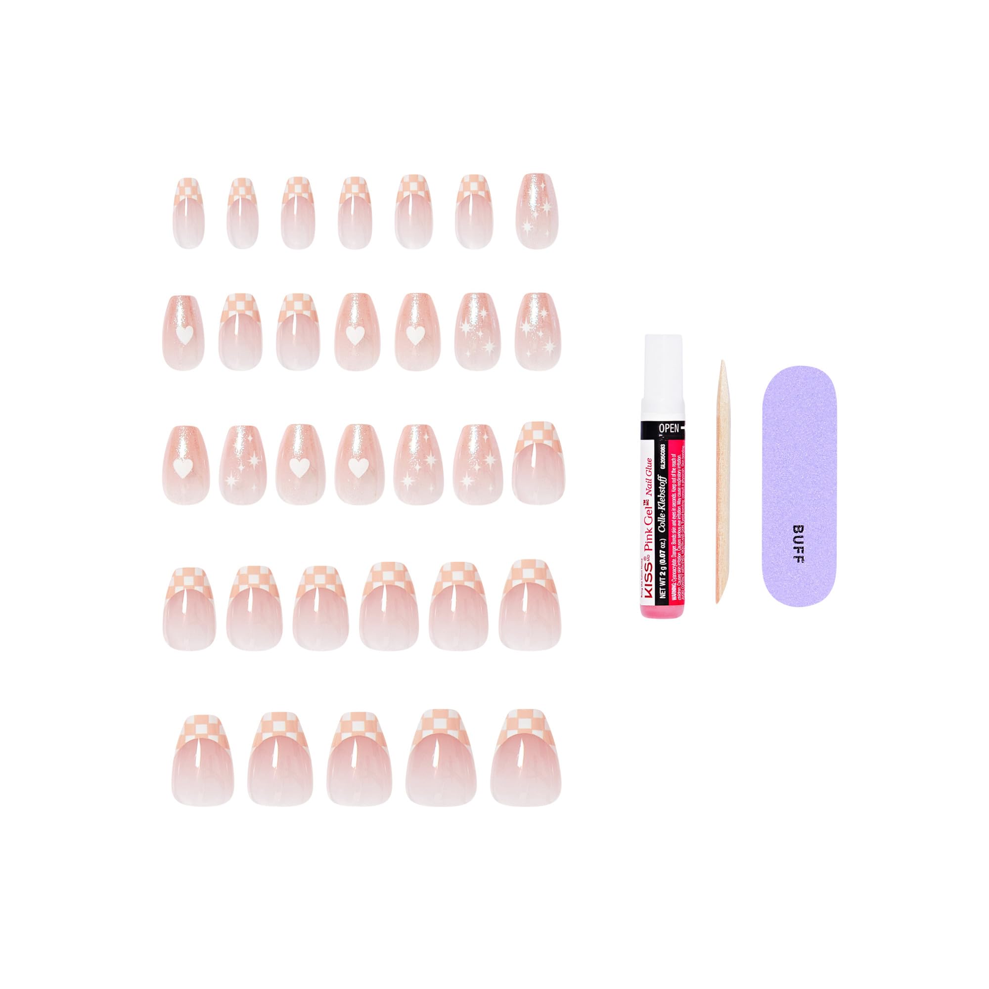 Included nail glue and manicure tools for press on nails