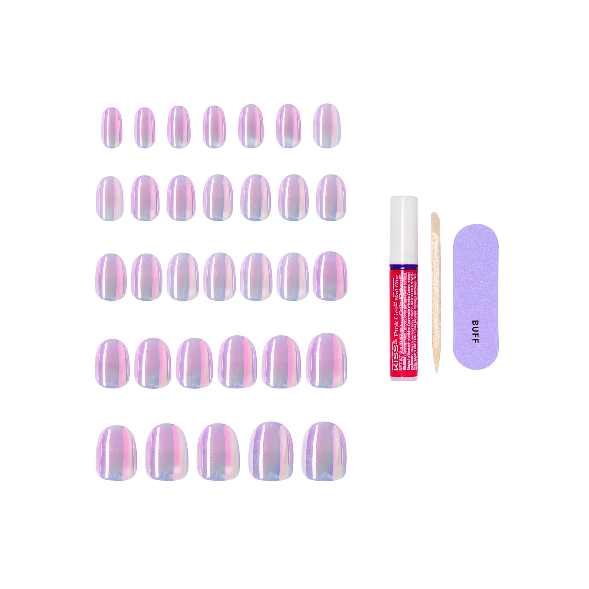 Full contents of Kiss Glam nail set including glue and file