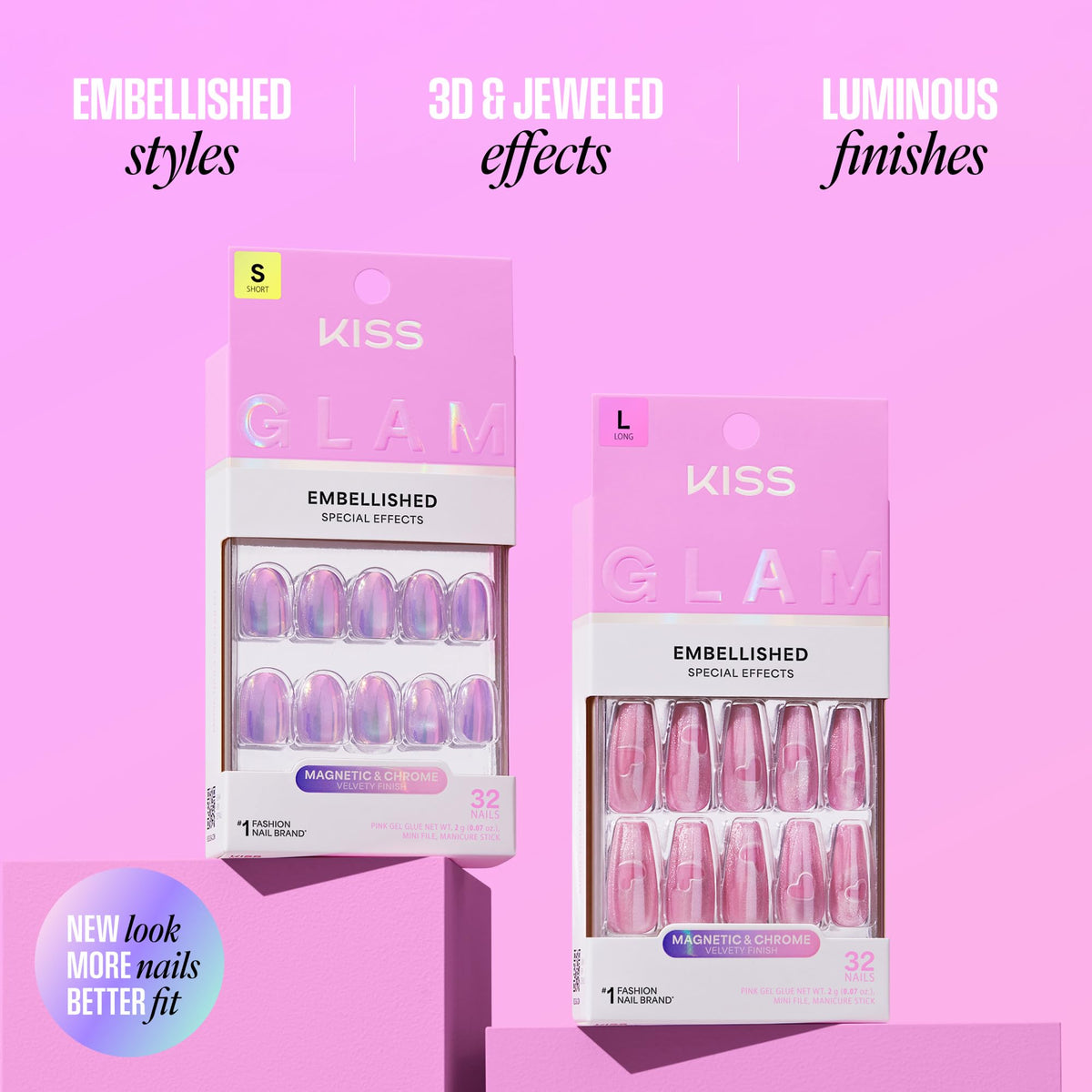 Kiss Glam embellished special effects press on nails angled display
