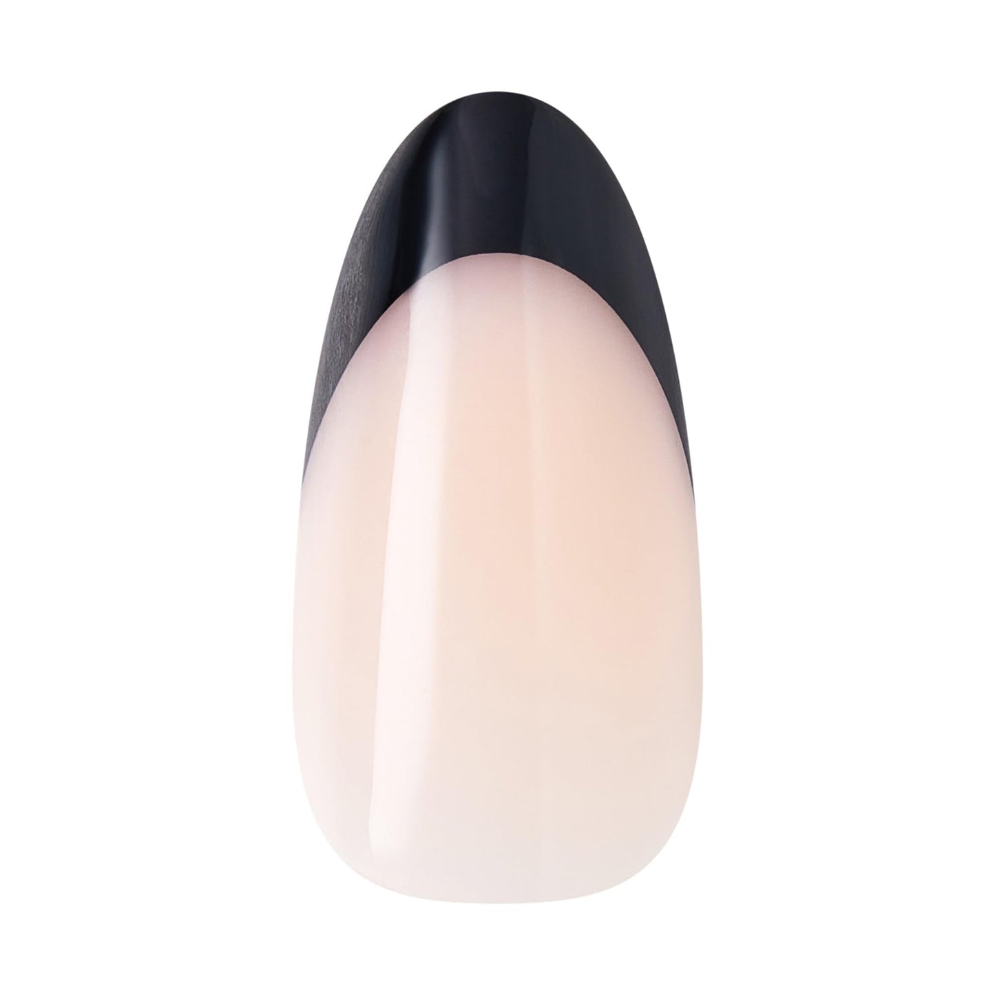 Close up of black French tip design on coffin nails