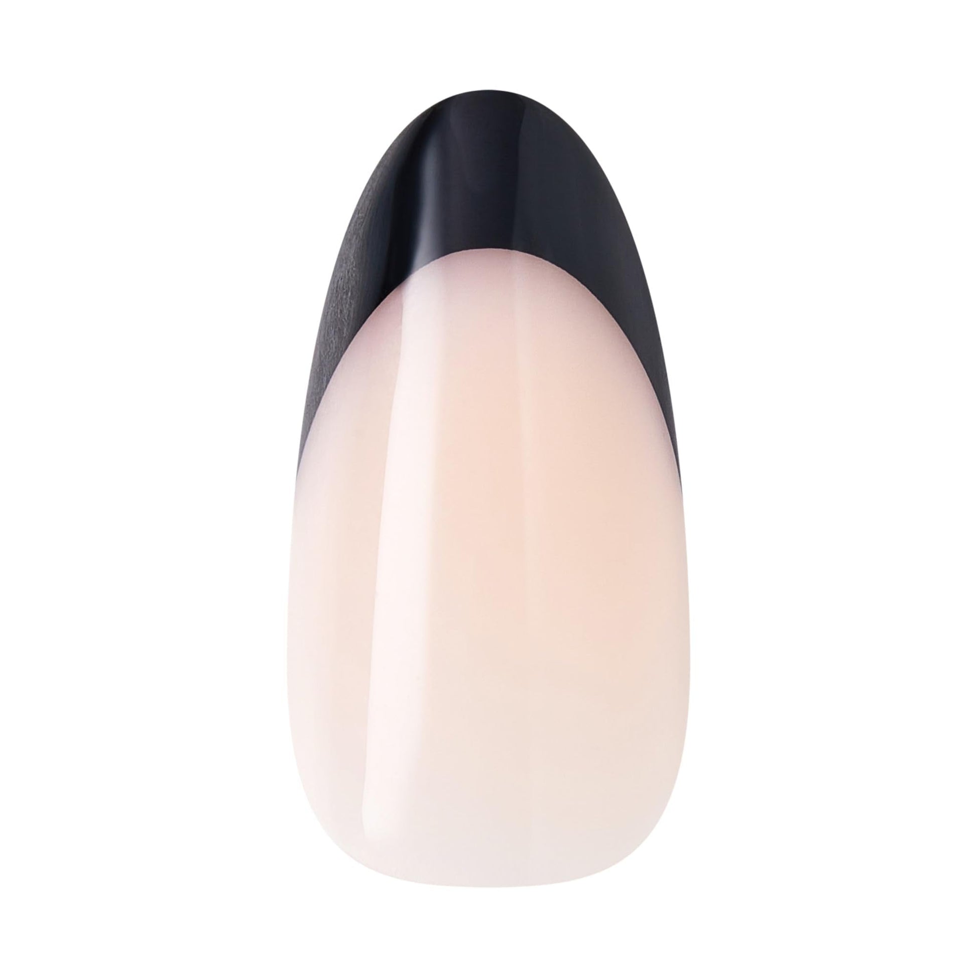 Close up of black French tip design on coffin nails
