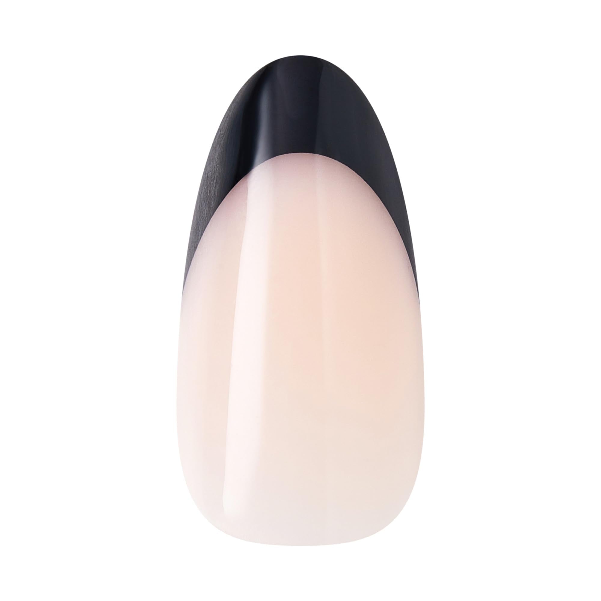 Close up of black French tip design on coffin nails