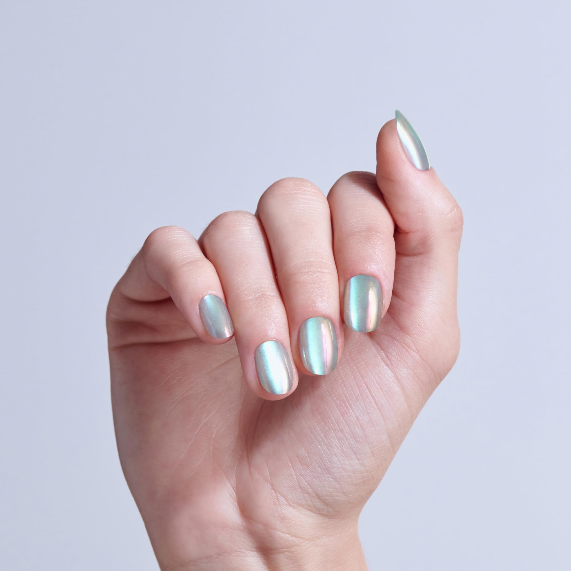 Kiss Glam embellished press-on nails holographic blue finish