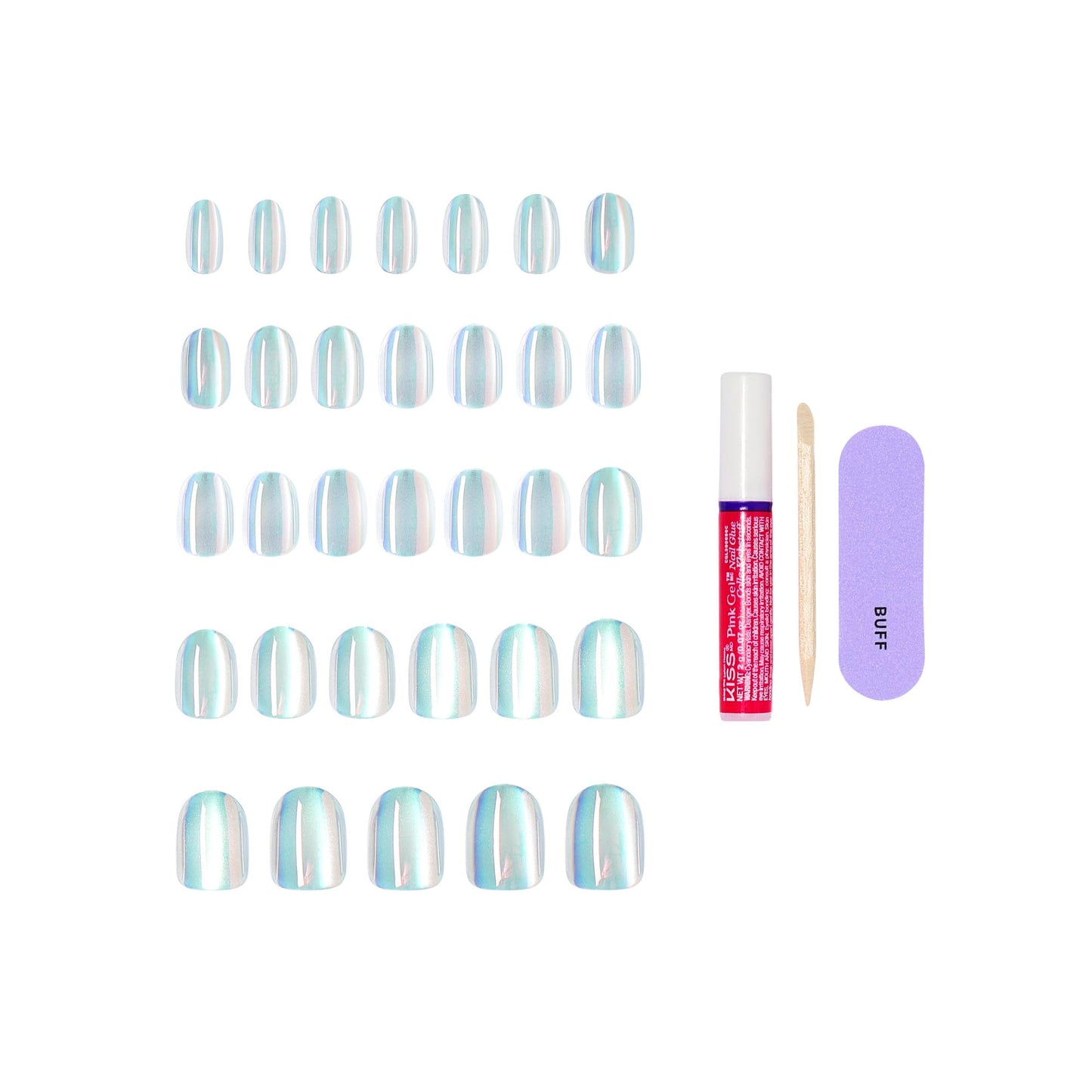 Close up of short round press-on nails by Kiss