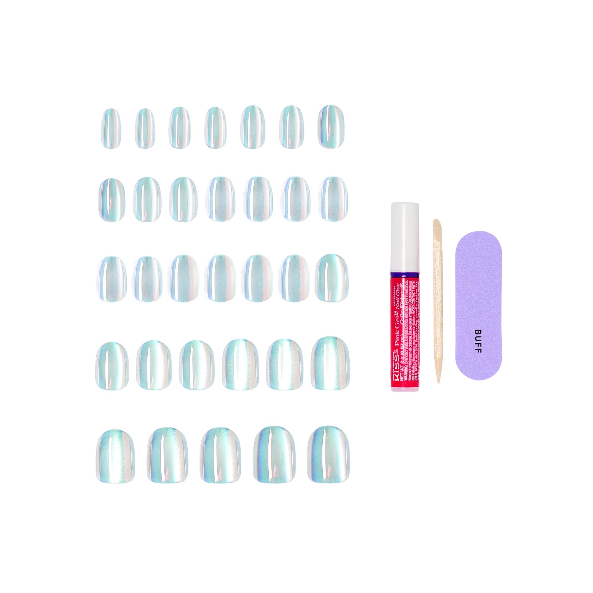 Close up of short round press-on nails by Kiss