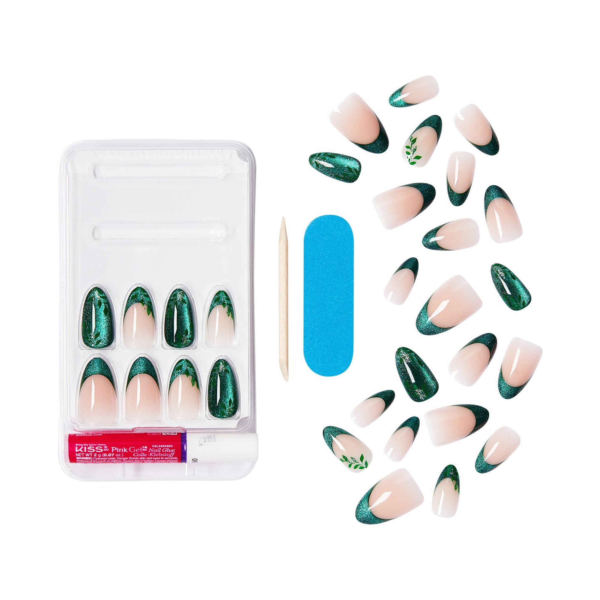 Model wearing KISS X WICKED Dreams Take Flight almond nails