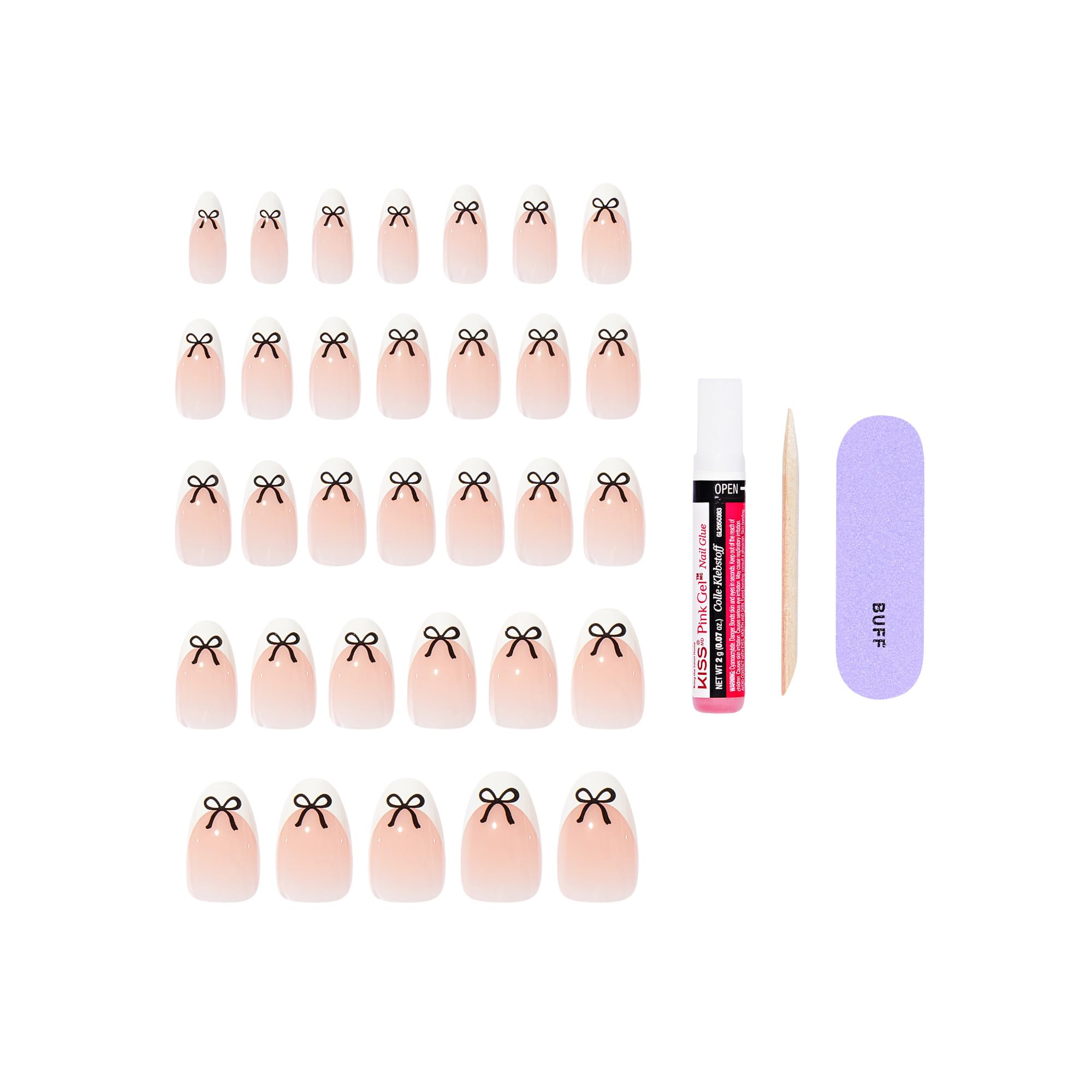 Medium length almond press on nails on hand
