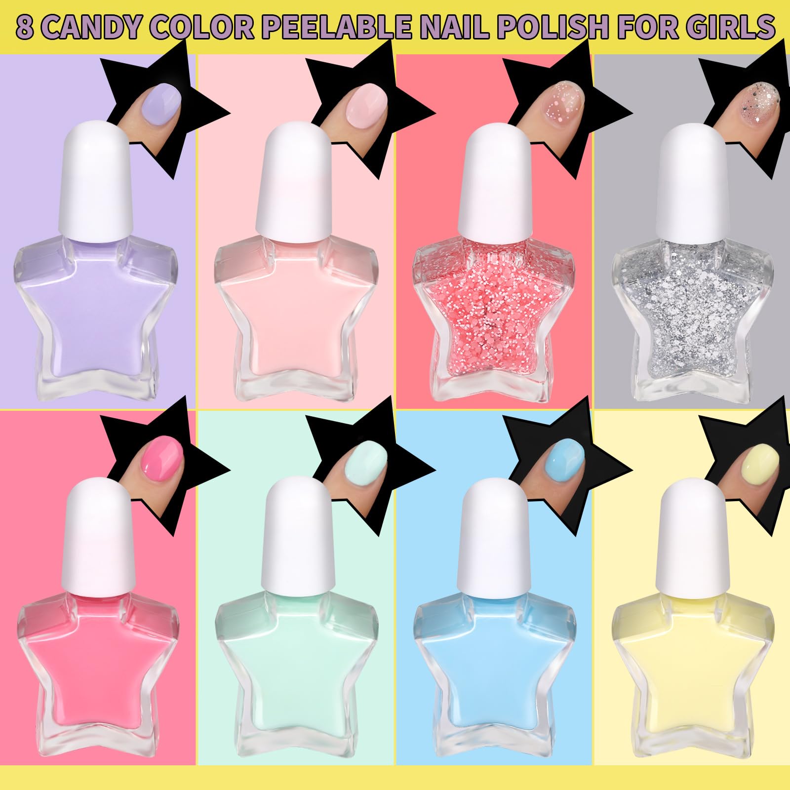 Fandamei press on nails for kids in floral and fruit designs