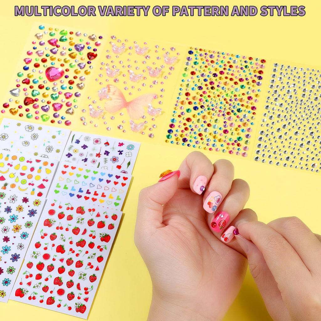 Glitter pots and sparkling rhinestone nail decoration stickers
