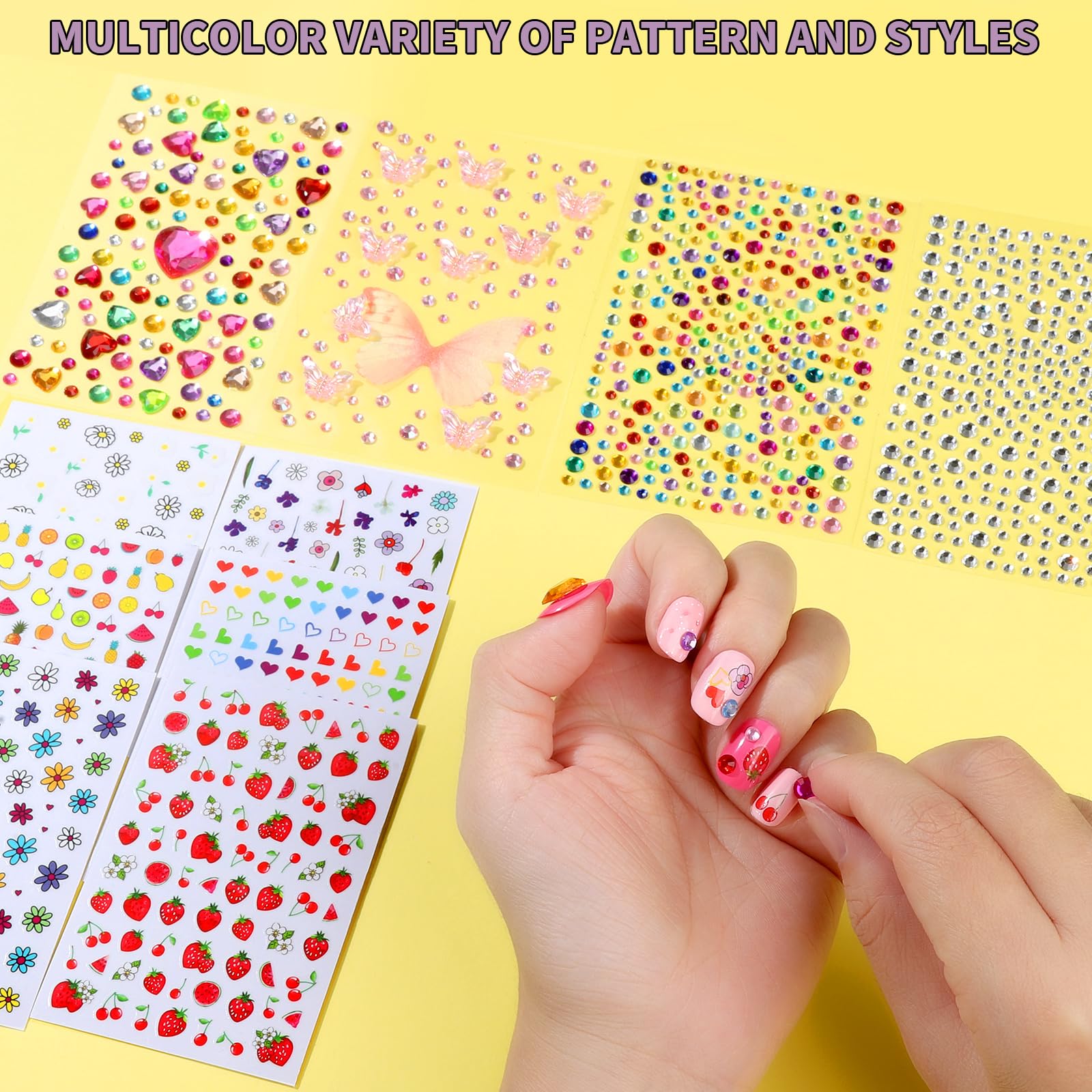 Glitter pots and 3D rhinestones included in Fandamei nail art kit