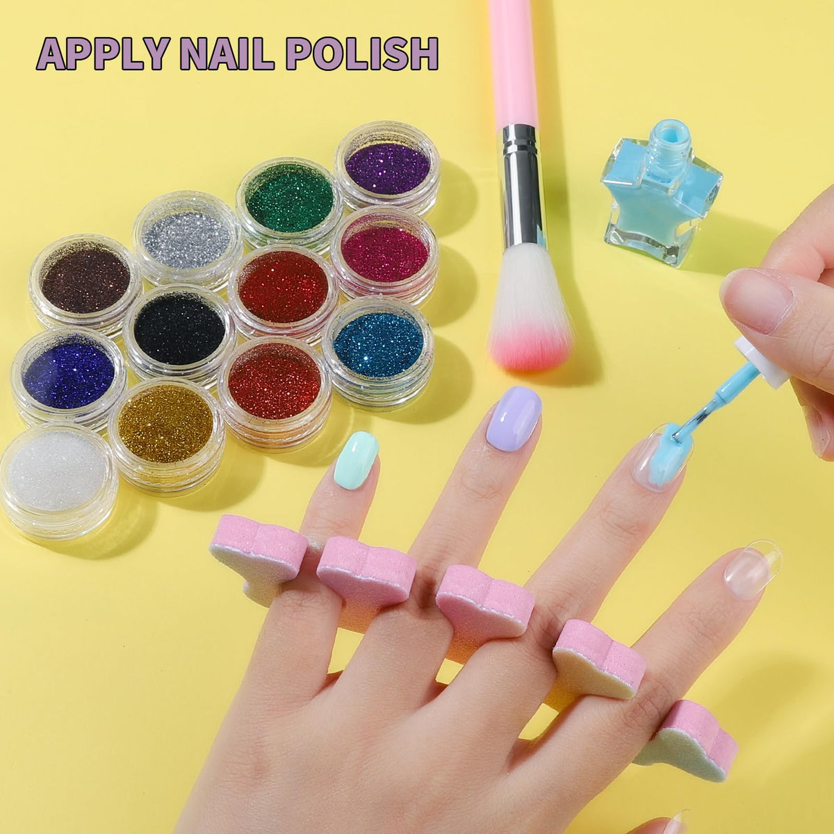 Complete creative DIY nail art set layout for kids and teens