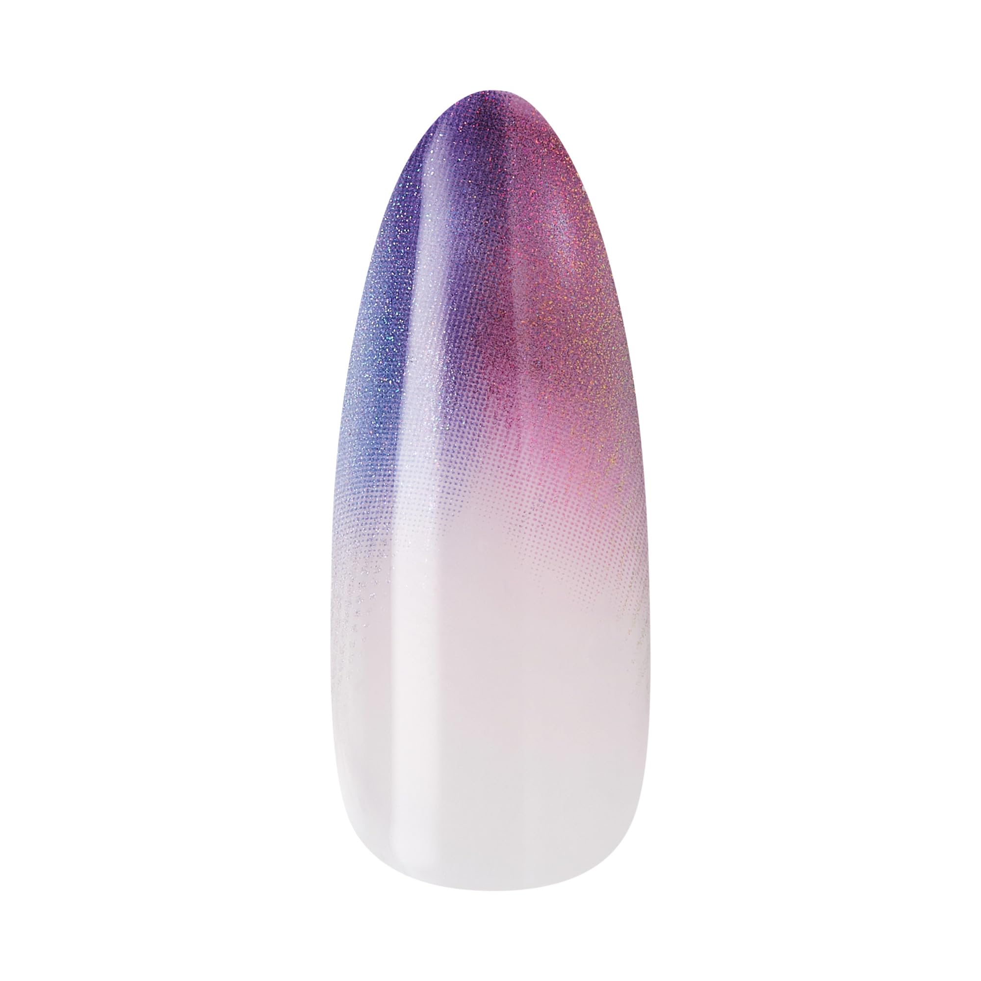 Close up of magnetic purple shimmer press on nail design