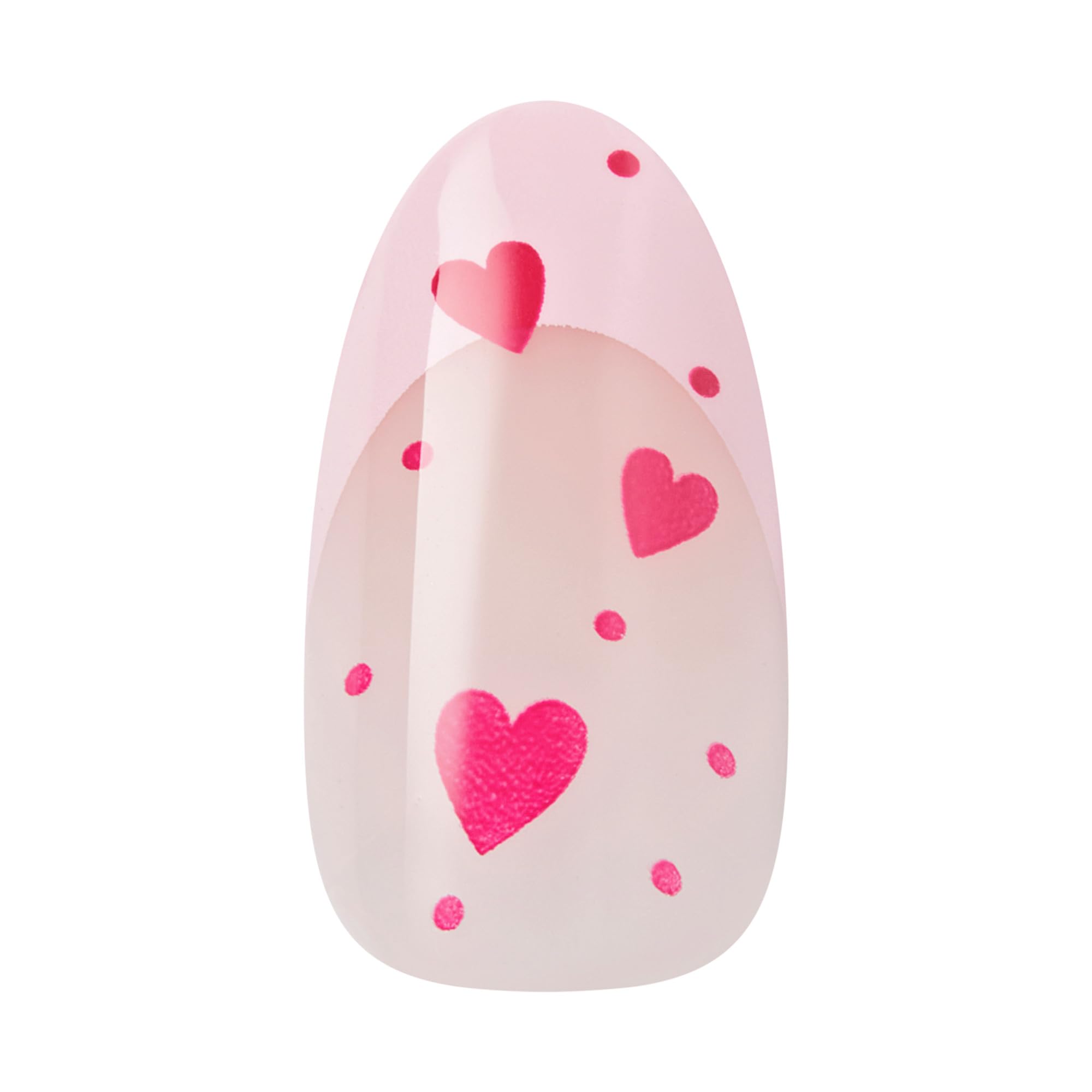 Top view of medium length almond press on nails on model hands