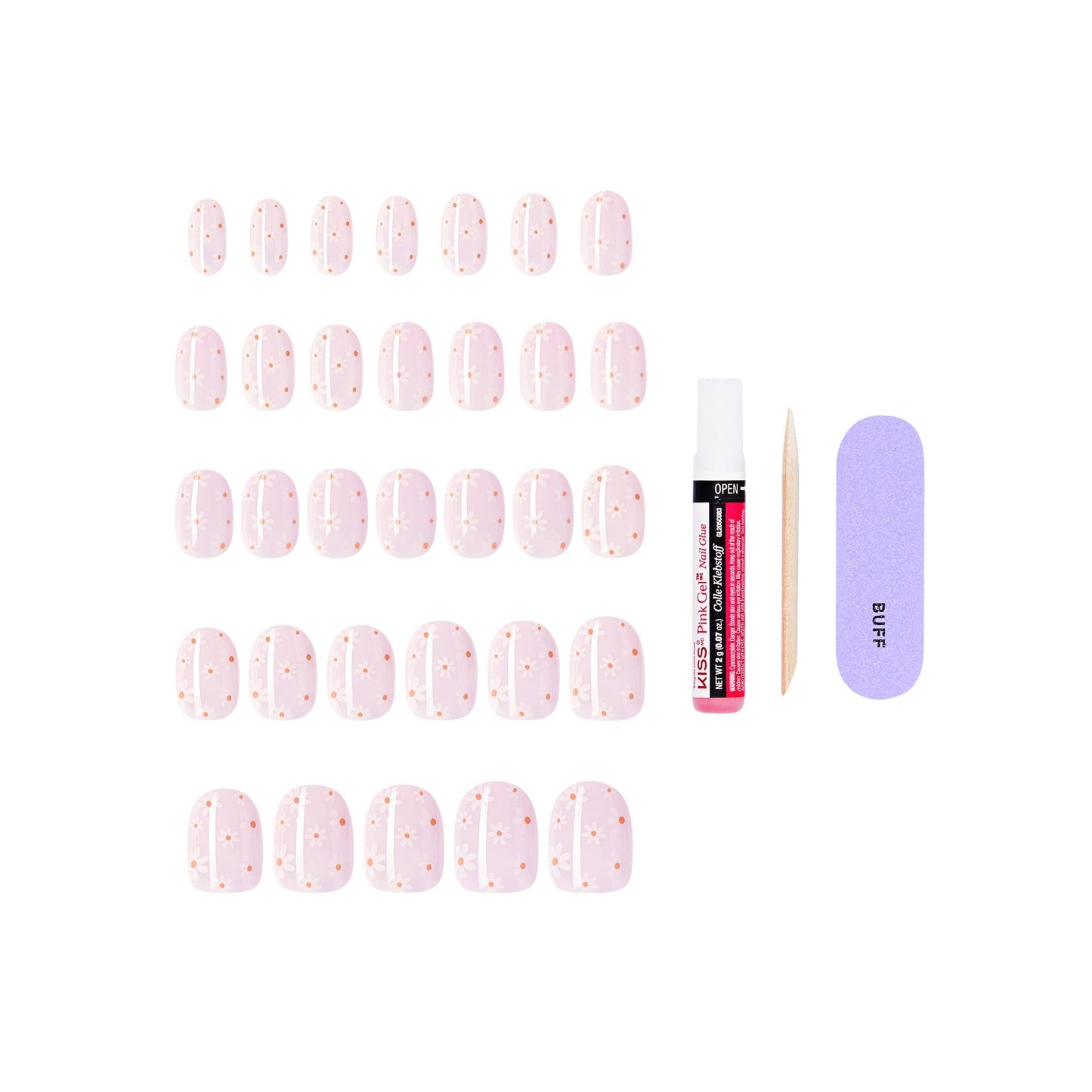 Close up of Kiss Core short round pink nails