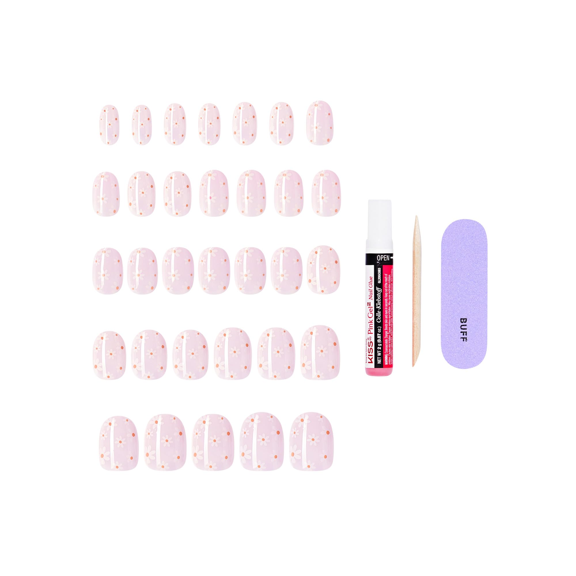 Close up of Kiss Core short round pink nails