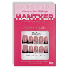 Hantyer short duckbill artificial nails showcasing 3D rhinestone and flower accents