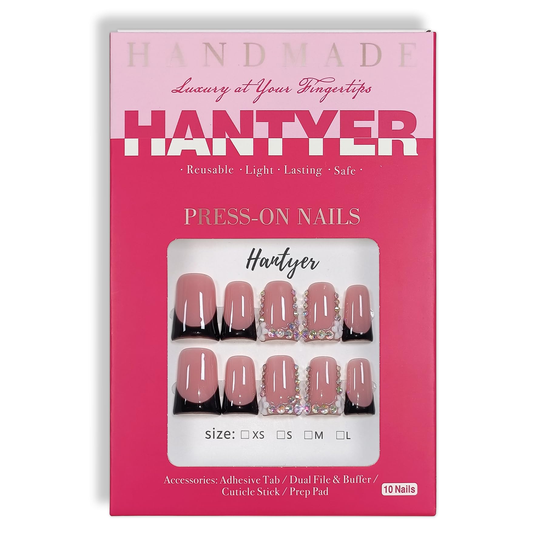 Hantyer short duckbill shape artificial nails with 3D flower design