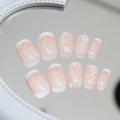 24 pieces set of artificial acrylic French manicure nails