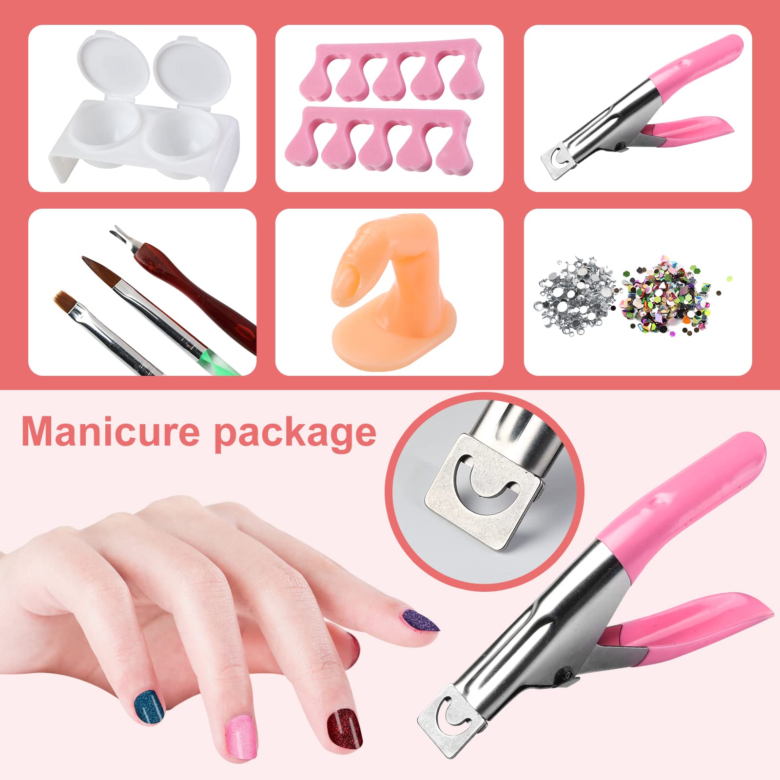 Top down view of the Bliff acrylic nail kit contents