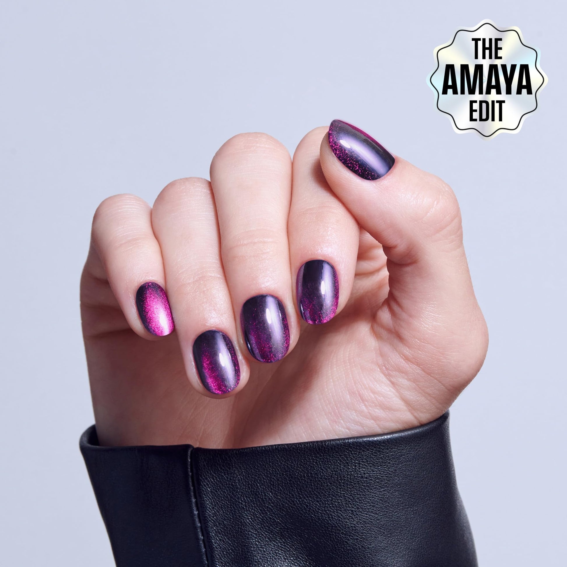Close up of Kiss Glam Simple Joys magnetic chrome nail finish