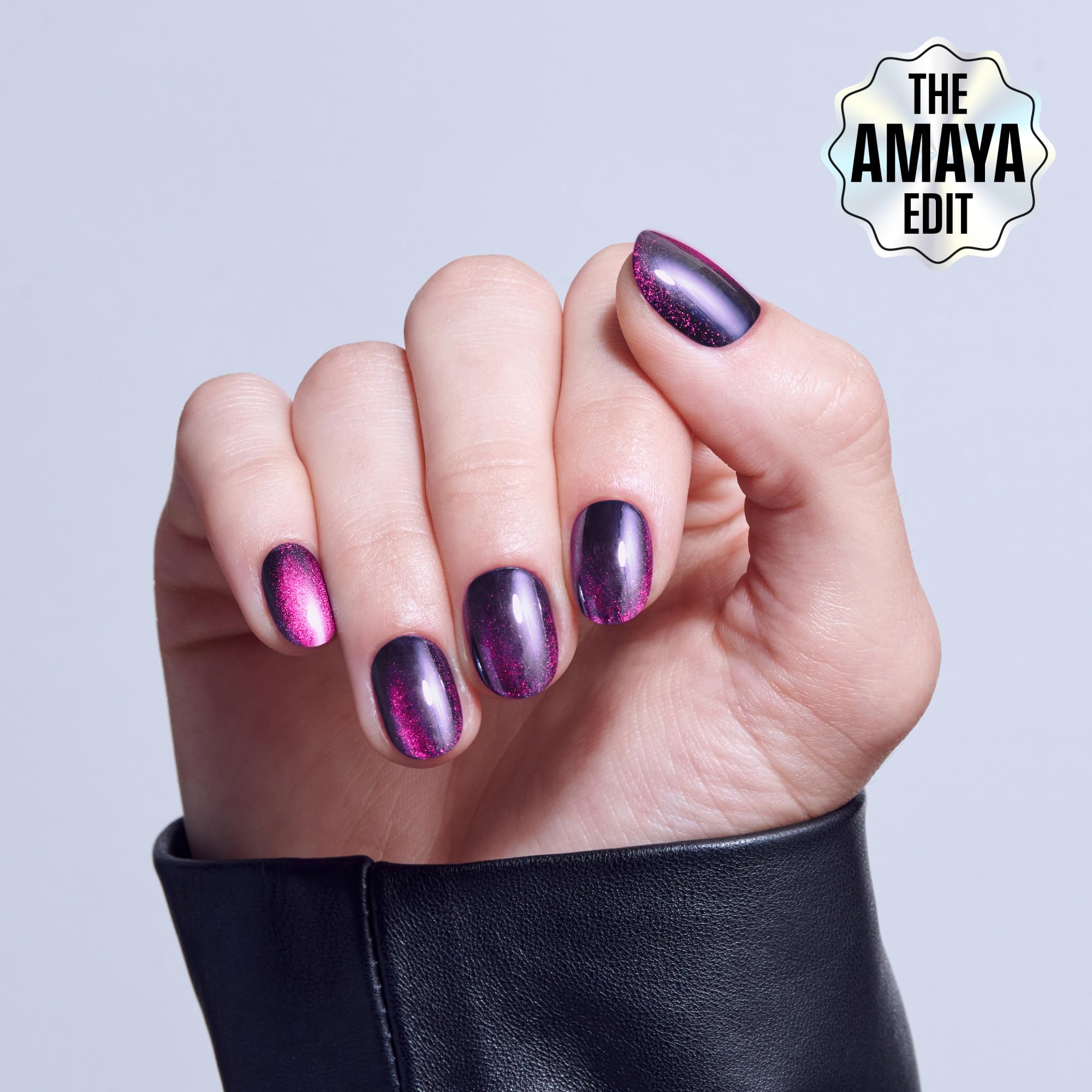 Close up of Kiss Glam Simple Joys magnetic chrome nail finish