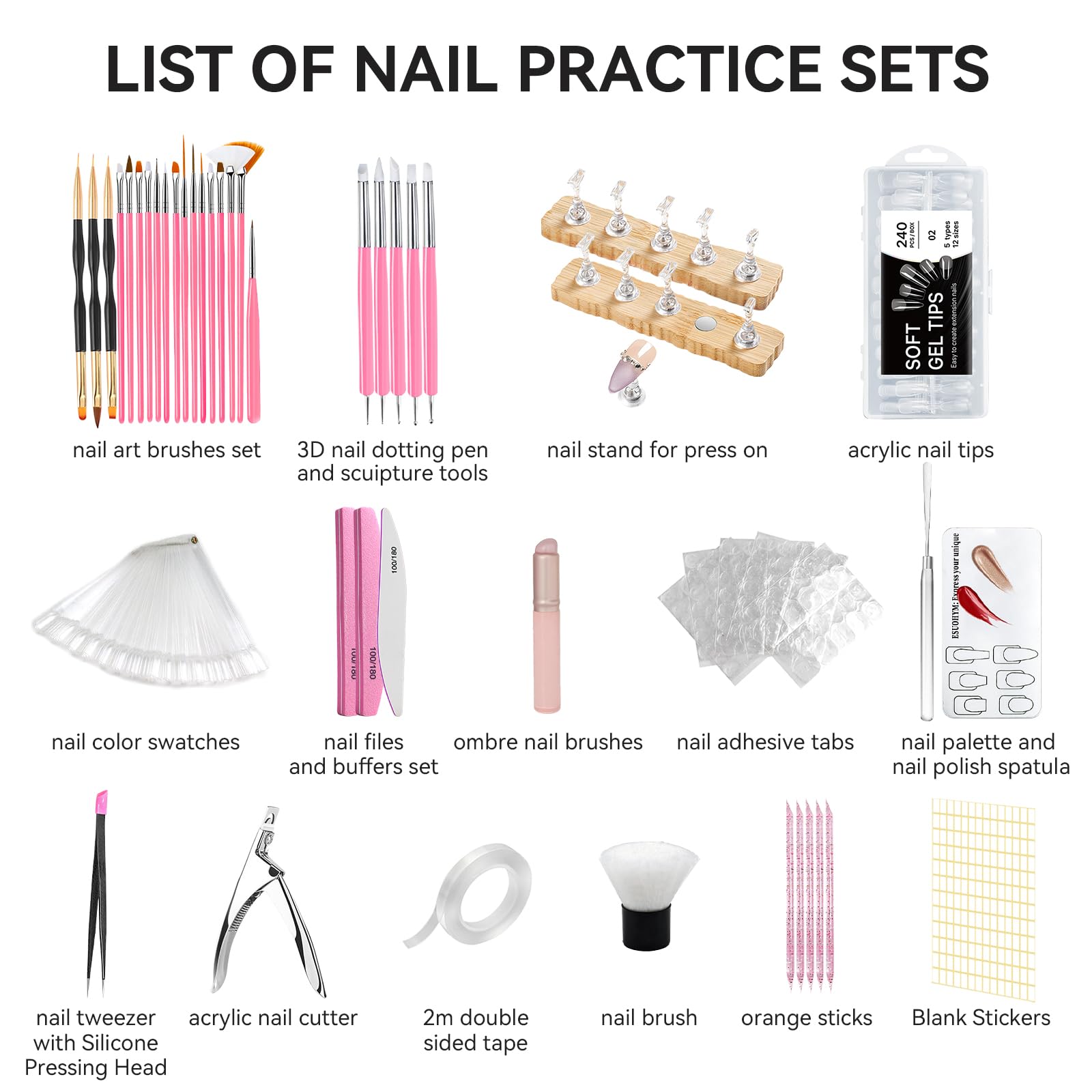 Clear nail tips and manicure tools collection for home salon